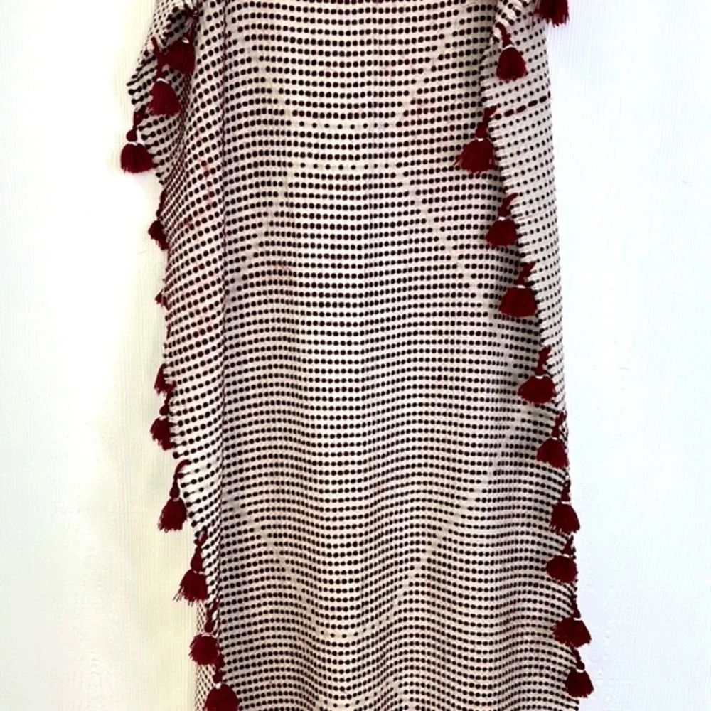 Madewell - Burgundy and Ivory Woven and Tassel Large Scarf Size Onesize